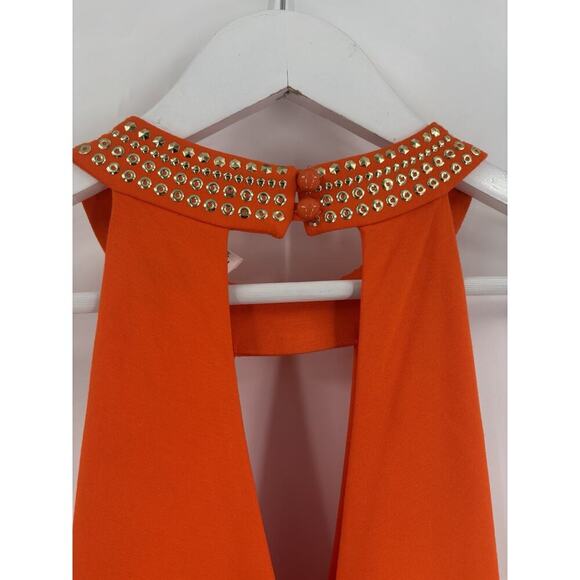 Cache Vintage Sleeveless Dress Womens Large Orange Bodycon Stretch Studded Club - Picture 14 of 16